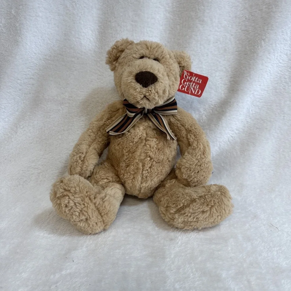 Gund Bearsnickles 2464 Tan Plush Teddy Bear with Striped‎ Bow 10 inch